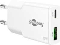 Goobay 75738 Dual USB-A / USB-C GaN Slim Hálózati Gyorstöltő Adapter Készlet 30W - Fehér (2 darabos)
