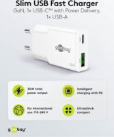 Goobay 75738 Dual USB-A / USB-C GaN Slim Hálózati Gyorstöltő Adapter Készlet 30W - Fehér (2 darabos)
