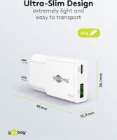Goobay 75738 Dual USB-A / USB-C GaN Slim Hálózati Gyorstöltő Adapter Készlet 30W - Fehér (2 darabos)