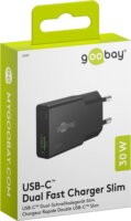 Goobay 75737 Dual USB-A / USB-C GaN Slim Hálózati Gyorstöltő Adapter Készlet 30W - Fekete (2 darabos)