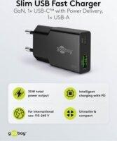 Goobay 75737 Dual USB-A / USB-C GaN Slim Hálózati Gyorstöltő Adapter Készlet 30W - Fekete (2 darabos)