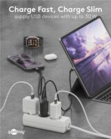 Goobay 75737 Dual USB-A / USB-C GaN Slim Hálózati Gyorstöltő Adapter Készlet 30W - Fekete (2 darabos)
