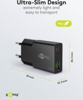Goobay 75737 Dual USB-A / USB-C GaN Slim Hálózati Gyorstöltő Adapter Készlet 30W - Fekete (2 darabos)