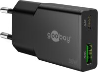 Goobay 75737 Dual USB-A / USB-C GaN Slim Hálózati Gyorstöltő Adapter Készlet 30W - Fekete (2 darabos)