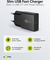 Goobay 75735 USB-C GaN Slim Hálózati Gyorstöltő Adapter Készlet 30W - Fekete (2 darabos)