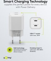 Goobay 75334 Dual Nano USB-C GaN Hálózati Gyorstöltő Adapter Készlet 35W - Fehér (2 darabos)