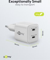 Goobay 75334 Dual Nano USB-C GaN Hálózati Gyorstöltő Adapter Készlet 35W - Fehér (2 darabos)