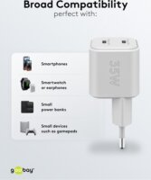 Goobay 75334 Dual Nano USB-C GaN Hálózati Gyorstöltő Adapter Készlet 35W - Fehér (2 darabos)