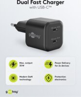 Goobay 75333 Dual Nano USB-C GaN Hálózati Gyorstöltő Adapter Készlet 35W - Fekete (2 darabos)
