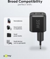 Goobay 75333 Dual Nano USB-C GaN Hálózati Gyorstöltő Adapter Készlet 35W - Fekete (2 darabos)