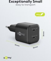 Goobay 75333 Dual Nano USB-C GaN Hálózati Gyorstöltő Adapter Készlet 35W - Fekete (2 darabos)