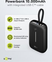 Goobay 76251 Powerbank integrált kábellel USB-C 10000mAh 20W - Fekete