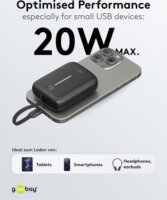 Goobay 76251 Powerbank integrált kábellel USB-C 10000mAh 20W - Fekete