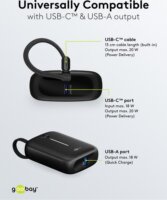 Goobay 76251 Powerbank integrált kábellel USB-C 10000mAh 20W - Fekete