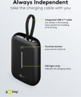Goobay 76251 Powerbank integrált kábellel USB-C 10000mAh 20W - Fekete