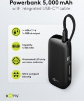 Goobay 76250 Powerbank integrált kábellel USB-C 5000mAh 20W - Fekete