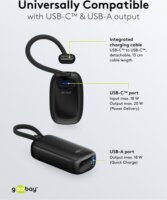 Goobay 76250 Powerbank integrált kábellel USB-C 5000mAh 20W - Fekete