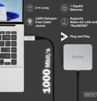 Digitus AK-300600-030-S USB-A 3.2 - RJ45 Patch Kábel 3m - Fekete