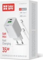 ColorWay 055PDC USB-A / USB-C Hálózati gyorstöltő szett 35W - Fehér