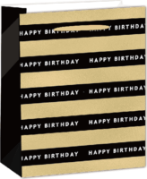 Iris Happy Birthday feliratos hologrammos csíkos papír ajándéktasak (18x23cm) - Fekete/Arany