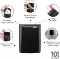 Brabantia BO 7 literes Fali / Álló fém szemetes - Matt fekete