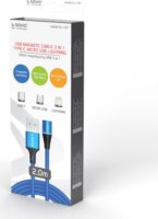 Savio CL-157 USB-a apa - MicroUSB-B/USB-C/Lightning apa Mágneses 2.0 Adat és töltő kábel 2m - Kék