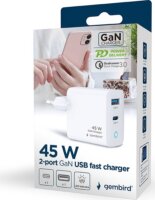 Gembird PDQC45L USB-A / USB-C Hálózati Gyorstöltő Adapter 45W - Fehér
