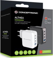 Conceptronic ALTHEA18W 3xUSB-C / USB-A Hálózati Gyorstöltő Adapter 100W + USB-C töltőkábel - Fehér