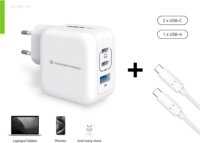 Conceptronic ALTHEA17W 2xUSB-C / USB-A Hálózati Gyorstöltő Adapter 67W + USB-C töltőkábel - Fehér