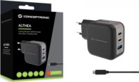 Conceptronic ALTHEA17B 2xUSB-C / USB-A Hálózati Gyorstöltő Adapter 67W + USB-C töltőkábel - Fekete