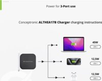 Conceptronic ALTHEA17B 2xUSB-C / USB-A Hálózati Gyorstöltő Adapter 67W + USB-C töltőkábel - Fekete