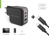 Conceptronic ALTHEA17B 2xUSB-C / USB-A Hálózati Gyorstöltő Adapter 67W + USB-C töltőkábel - Fekete