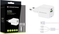 Conceptronic ALTHEA16W USB-C / USB-A Hálózati Gyorstöltő Adapter 33W + 3in1 töltőkábel - Fehér