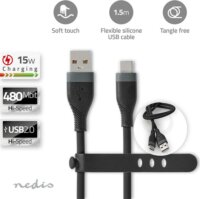 Nedis CCGB60800BK15 Flexibilis USB-A apa - USB-C apa 2.0 Adat és töltő kábel 15W 1.5m - Fekete