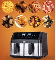 Eldom Ideal IK1500 DUALCRISP AirFryer Forrólevegős sütő 9L 2000 Watt - Fekete / Inox