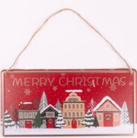 Iris Bádog kép Karácsonyi dekoráció 30 x 15 cm - Piros havas házak