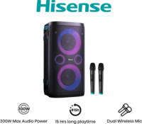 Hisense Party Storm1 Bluetooth Hordozható Party hangszóró 300W + 2 mikrofon - Fekete