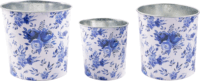 Iris Kék virág mintáa bádog kaspó szett 5-15cm (3db/csomag) - Fehér