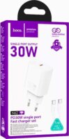 HOCO N62 Gentle Hálózati gyorstöltő PD 30W Type-C/Type-C kábellel - Fehér