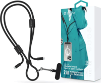 Devia ST124950 Cable Pro5 USB-C apa USB-C apa Adat és töltőkábel 1,6m + nyakpánt - Fekete