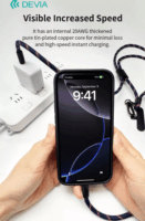 Devia ST124950 Cable Pro5 USB-C apa USB-C apa Adat és töltőkábel 1,6m + nyakpánt - Fekete