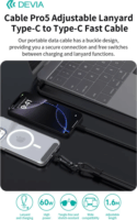 Devia ST124967 Cable Pro5 USB-C apa USB-C apa Adat és töltőkábel 1,6m + nyakpánt - Rózsaszín