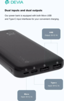 Devia ST125636 Kintone Series Lite 5 Powerbank 2xUSB-A + USB-C + microUSB / 10000 mAh 37W - Fekete