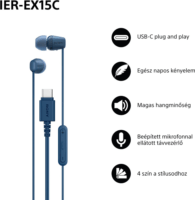 Sony IEREX15CL.CE7 USB-C Vezetékes Fülhallgató Headset - Kék