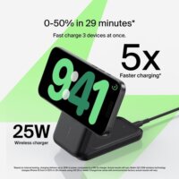 Belkin UltraCharge Qi2 Mágneses 3-in-1 hálózati töltő 25W - Fekete