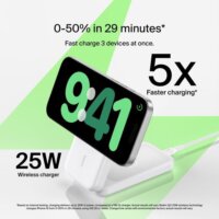 Belkin UltraCharge Qi2 Mágneses 3-in-1 hálózati töltő 25W - Fehér