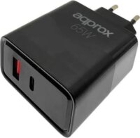 Approx 1x USB-A / 1x USB-C Hálózati Gyorstöltő Adapter 65W + USB-C Kábel 1m - Fekete