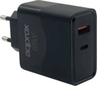 Approx 1x USB-A / 1x USB-C Hálózati Gyorstöltő Adapter 65W + USB-C Kábel 1m - Fekete