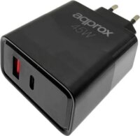 Approx 1x USB-A / 1x USB-C Hálózati Gyorstöltő Adapter 45W + USB-C Kábel 1m - Fekete