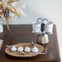 Bialetti MINI Express 2 személyes Kotyogós kávéfőző 2 db csészével - Fehér / Arany